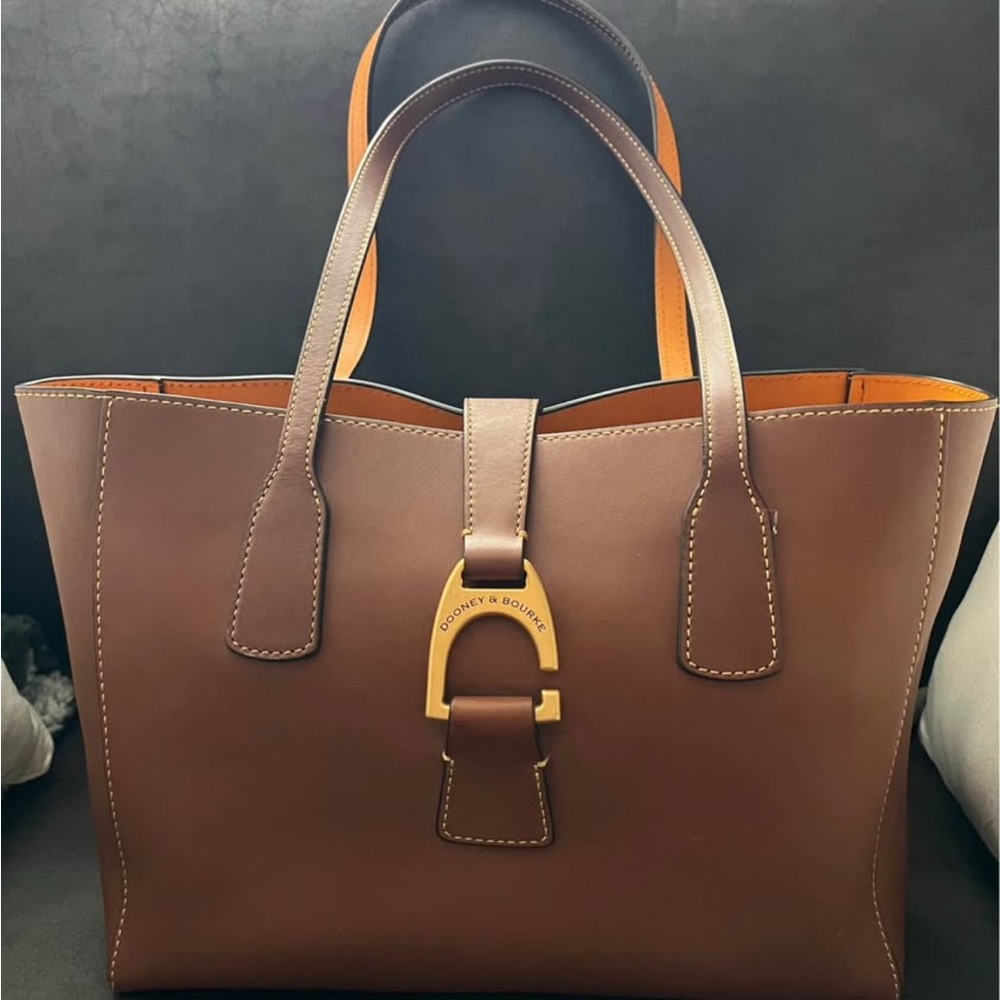 Dooney & Bourke Brown Leather Tote with Gold Accent